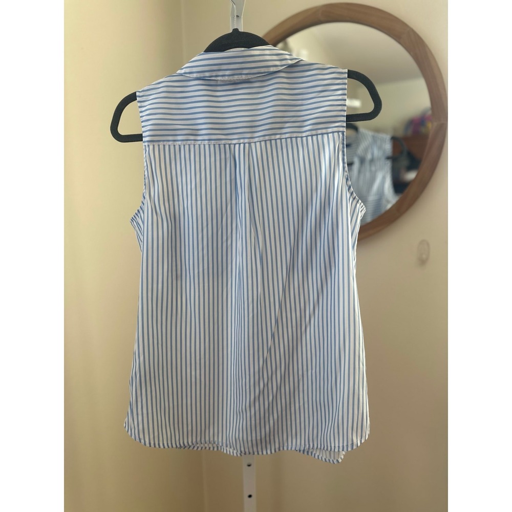 Apt. 9 Womens Blue White Striped Sleeveless Button Down Blouse L Coastal, Spring - Picture 2 of 5